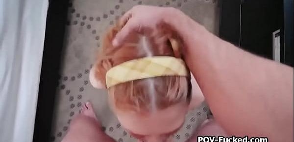  Sweet red head spreads wide for cock after interview